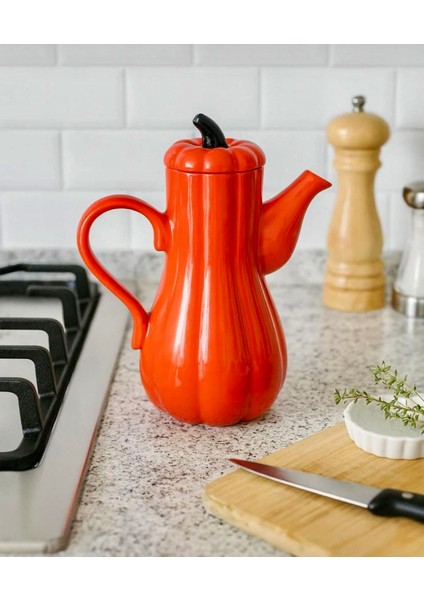 Turuncu Porselen 1000 ml Yağdanlık Bal Kabak Model Yağlıl