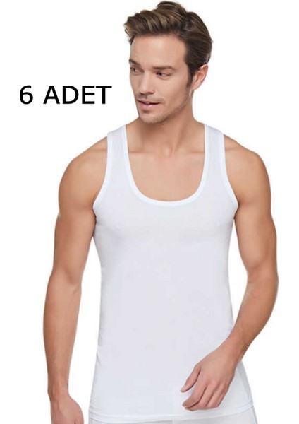 Erkek Penye Atlet Klasik-6 Adet-Beyaz