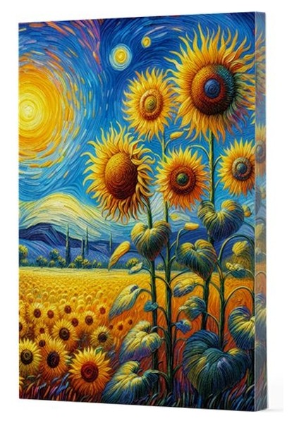 Van Gogh 4 - Ayçiçekleri Çizgili Yan Boyamalı Defter