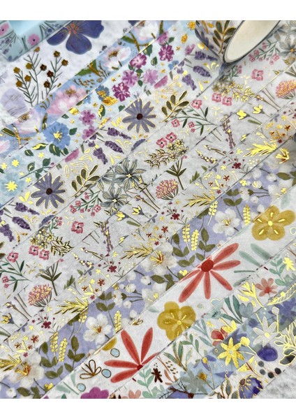 Masking Tape Yaldızlı Çiçek Desenli 12’li Mavi Kutu Washi Bant/washi Tape / Bullet Journal / Scrapbook indirimleri