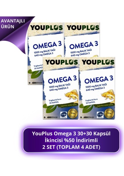Omega 3 30+30 Kapsül - Ikincisi %50 Indirimli 2 Set (Toplam 4 Adet)
