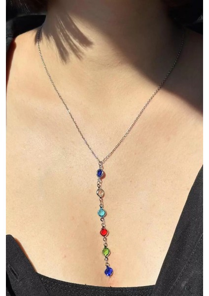 Renkli Taşlı Çelik Y Kolye fiyatları