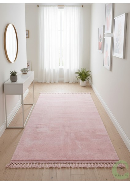 Post/peluş Yıkanabilir Kaymaz Taban Yumşacık Pembe Örgü Saçaklı Modern ve Şık Salon Oturma Odası Mutfak Çocuk Odası Koridor Antre Halısı fiyatları