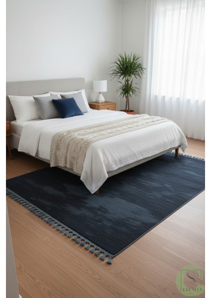 Post/peluş Yıkanabilir Kaymaz Taban Yumşacık Mavi Örgü Saçaklı Modern ve Şık Salon Oturma Odası Mutfak Çocuk Odası Koridor Antre Halısı fırsatları