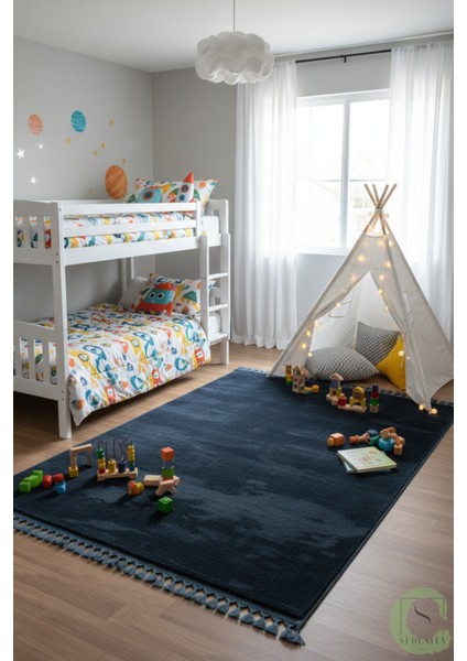 Post/peluş Yıkanabilir Kaymaz Taban Yumşacık Mavi Örgü Saçaklı Modern ve Şık Salon Oturma Odası Mutfak Çocuk Odası Koridor Antre Halısı indirimleri