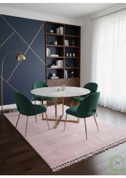 Post/peluş Yıkanabilir Kaymaz Taban Yumşacık Pembe Örgü Saçaklı Modern ve Şık Salon Oturma Odası Mutfak Çocuk Odası Koridor Antre Halısı