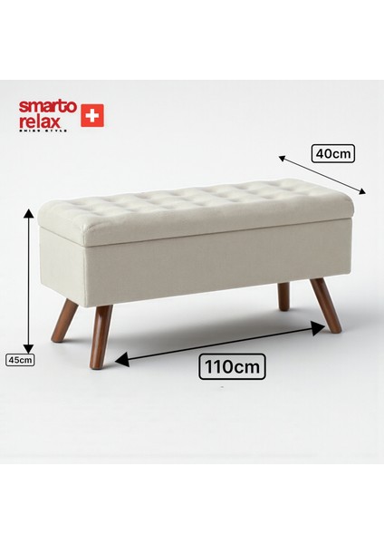 Swiss Style Gruyères Kapitone Puf,baby face Polyester Kaplama, , Dekoratif puf 110x40x45 cm, Kapitone Ahşap Ayaklı puf (Ekru) modelleri