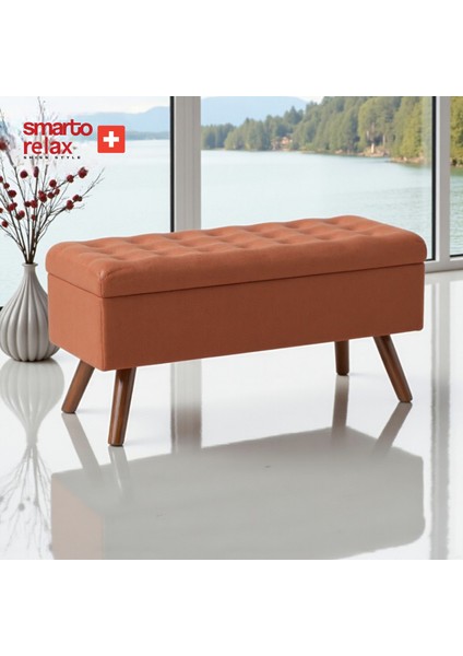Swiss Style Gruyères Kapitone Puf,baby face Polyester Kaplama, , Dekoratif puf 110x40x45 cm, Kapitone Ahşap Ayaklı puf (Toruncu)
