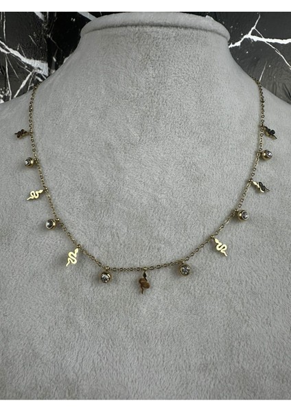 Yılan Figürlü Taşlı Çelik Kolye fiyatları