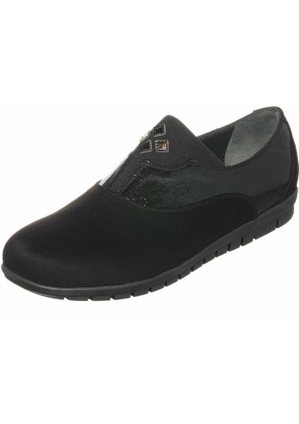 DRL7033 Siyah Süet Gündelik Rahat Geniş Kalıp 4 Mevsim Büyükl Numara Kadın Ayakkabısı