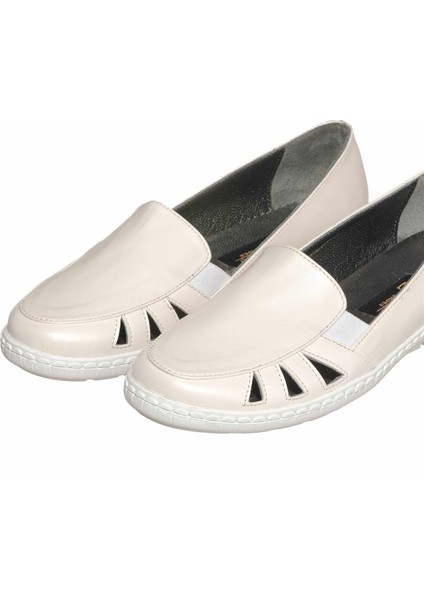 DRL6018 Sedef Beyaz Deri Büyük Numara Kadın Babet Ayakkabı Kauçuk Taban Rahat Geniş Kalıp indirimleri
