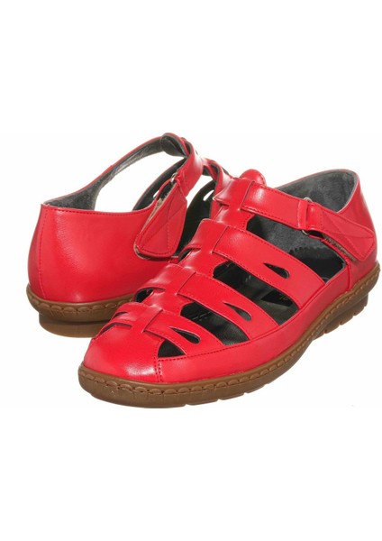 DRL7018 Nar Çiçeği Yazlık Büyük Numara Rahat Geniş Kalıp Kauçuk Taban Babet Ayakkabı