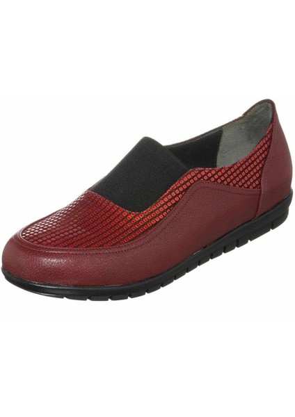 DRL7019 Bordo 4 Mevsim Gündelik Rahat Geniş Kalıp Büyük Numara Kadın Ayakkabısı
