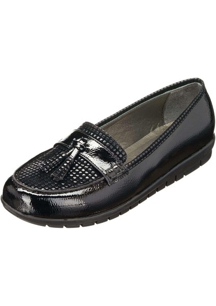 41,42,43,44 Kırışık Rugan Damla Baskı Garnili Esnek Yumuşak Konfort Taban Dört Mevsim Giyime Uygun Zarif Leofer Büyük Numara Kadın Ayakkabı