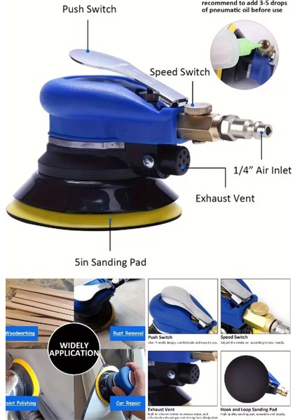 Toz Emişli Havalı Eksantrik Dairesel Zımpara 150 mm AT-980V fiyatları