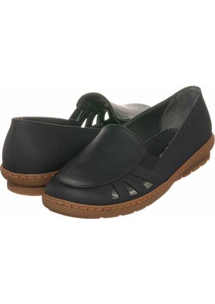 DRL6018 Siyah Büyük Numara Kadın Babet Ayakkabı Kauçuk Taban Rahat Geniş Kalıp fiyatları