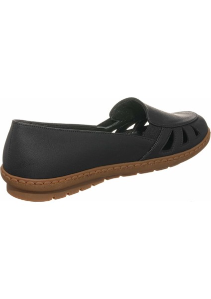 DRL6018 Siyah Büyük Numara Kadın Babet Ayakkabı Kauçuk Taban Rahat Geniş Kalıp modelleri