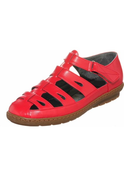 DRL7018 Nar Çiçeği Yazlık Büyük Numara Rahat Geniş Kalıp Kauçuk Taban Babet Ayakkabı