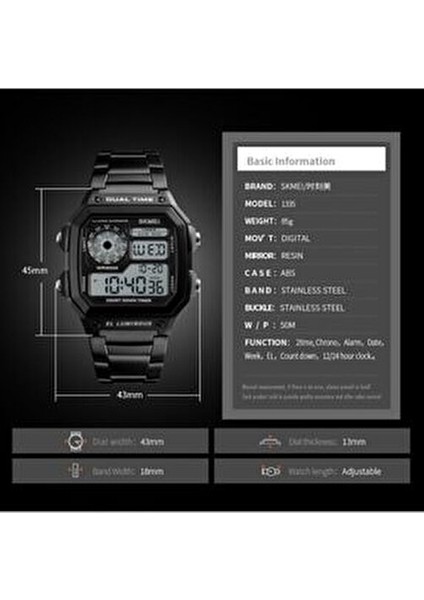 Skmeı 1335 Retro Tarz Siyah Renk Dijital Kol Saati indirimleri