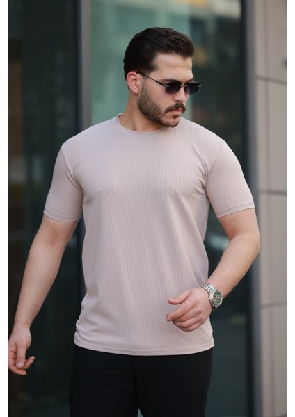Erkek Kısa Kollu Çizgi Kabartma Detaylı T-Shirt