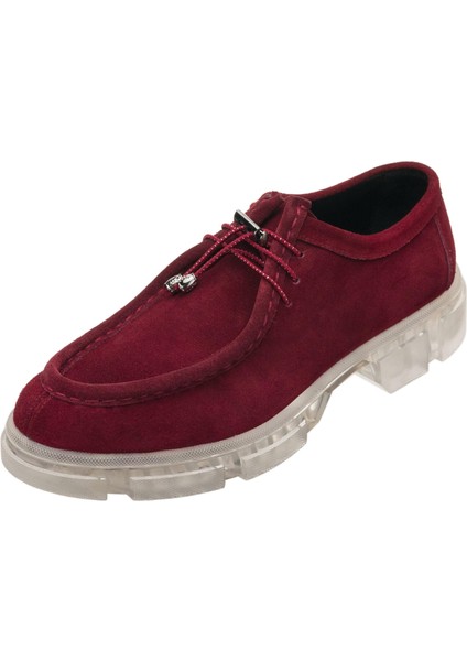 PAŞA103-1 Bordo Süet Dana Derisi Rahat Geniş Kalıp Ayağınızı Küçük Gösteren Saraçlı Büyük Numara Kadın Ayakkabısı. Rahat Esnek Şeffaf Taban