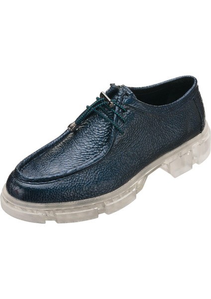 PAŞA103-1 Lacivert Rolax Dana Derisi Rahat Geniş Kalıp Ayağınızı Küçük Gösteren Saraçlı Büyük Numara Kadın Ayakkabısı. Rahat Esnek Şeffaf Taban