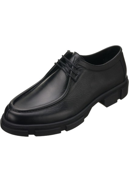 PAŞA103-1 Siyah Dana Derisi Rahat Geniş Kalıp Ayağınızı Küçük Gösteren Saraçlı Büyük Numara Kadın Ayakkabısı. Rahat Esnek Şeffaf Taban