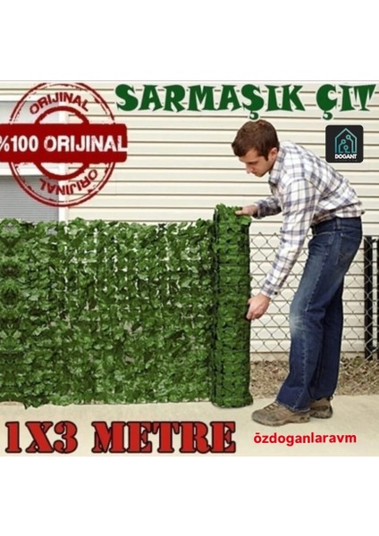Rulo Yapay Sarmaşık Yaprağı Çit, Duvar Dekorasyonu, Gizlilik Çiti, Yaprak Ekran, Dış Mekan Iç Mekan,1x3 Metre