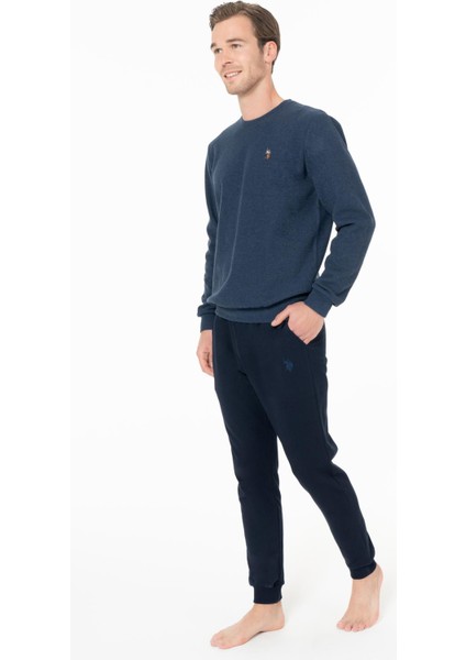 Erkek Bisiklet Yaka Dar Paçalı Uzunkol Kışlık Pijama Takım