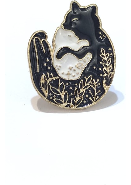 Anne Kedi ve Yavru Kedi Rozet. Mineli, Metal. Çanta Süsü, Yaka Süsü, Çocuk Rozet. Kadın Broş, Pin.