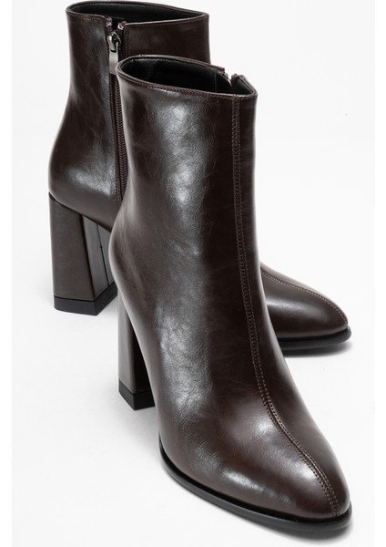 Jewel Kahve Cilt Kadın Topuklu Bot