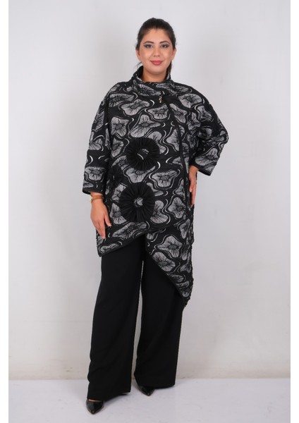 Asimetrik Kesim Çiçek Motifli Oversize Büyük Beden Rüzgarlık İnce Ceket modelleri