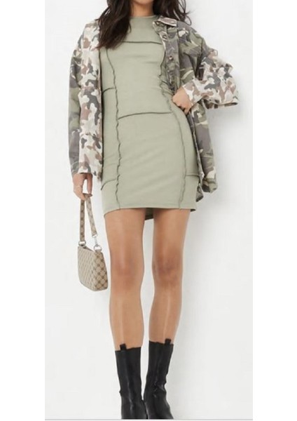 Ters Dikiş Detaylı Mini Elbise