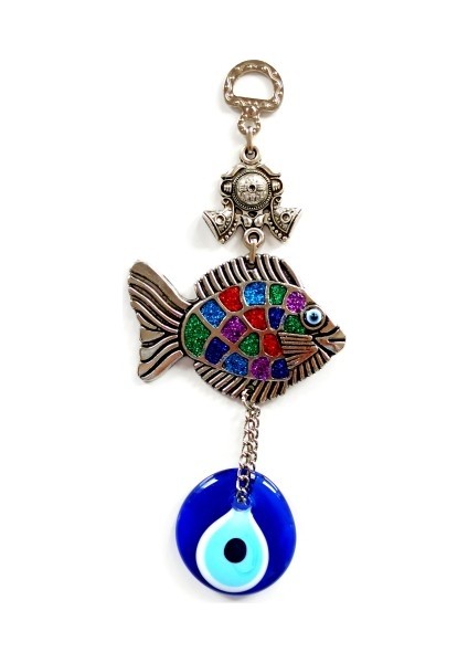 Mavi Nazar Boncuklu Balık Figürlü Mini Balık Duvar Süsü