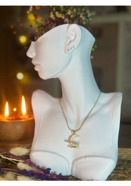 Taşlı Ay Çelik Kolye