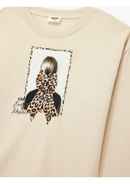 Şardonlu Uzun Kollu Bisiklet Yaka Pamuklu Baskılı Sweatshirt modelleri