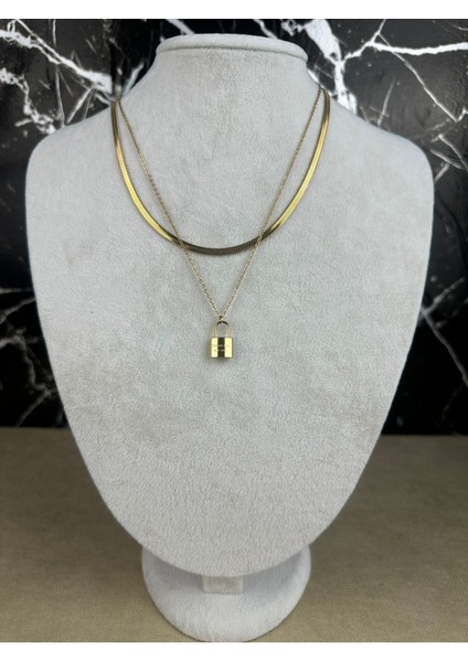 Kilit Figürlü Ikili Çelik Kolye