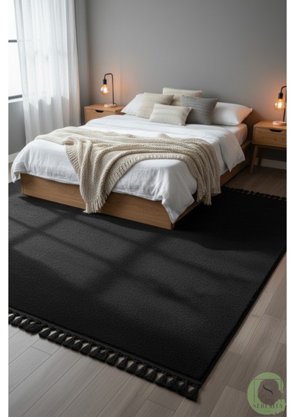 Post/peluş Yıkanabilir Kaymaz Taban Yumşacık Siyah Örgü Saçaklı Modern ve Şık Salon Oturma Odası Mutfak Çocuk Odası Koridor Antre Halısı fiyatları