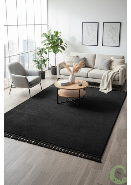 Post/peluş Yıkanabilir Kaymaz Taban Yumşacık Siyah Örgü Saçaklı Modern ve Şık Salon Oturma Odası Mutfak Çocuk Odası Koridor Antre Halısı fırsatları