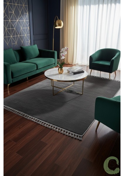 Post/peluş Yıkanabilir Kaymaz Taban Yumşacık Antrasit Örgü Saçaklı Modern ve Şık Salon Oturma Odası Mutfak Çocuk Odası Koridor Antre Halısı fırsatları