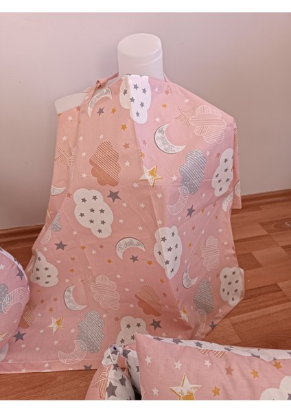 Pembe Bulutlu Kare Yataklı 10 Parça Babynest Seti