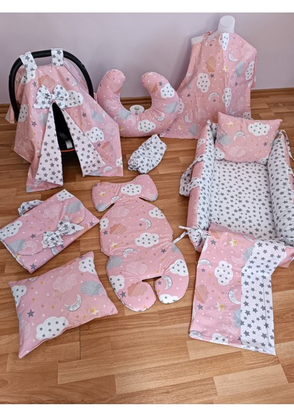 Pembe Bulutlu Kare Yataklı 10 Parça Babynest Seti fırsatları