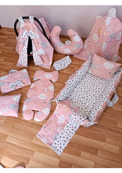 Pembe Bulutlu Kare Yataklı 10 Parça Babynest Seti indirimleri