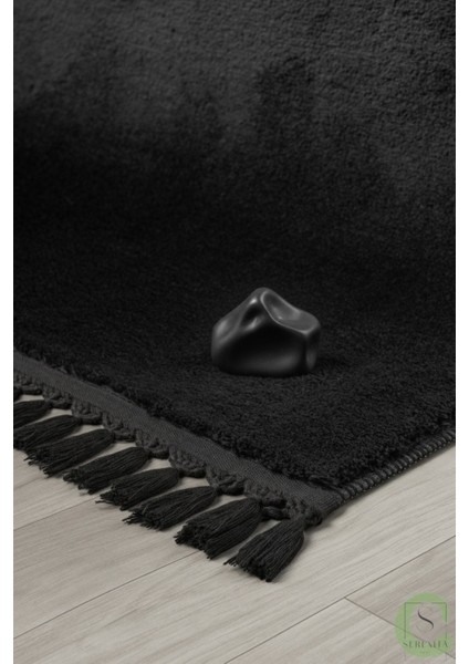 Post/peluş Yıkanabilir Kaymaz Taban Yumşacık Siyah Örgü Saçaklı Modern ve Şık Salon Oturma Odası Mutfak Çocuk Odası Koridor Antre Halısı modelleri