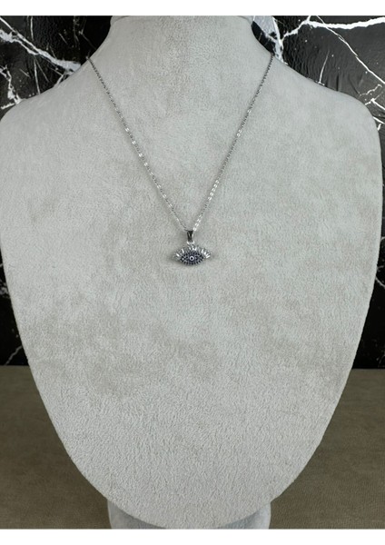 Göz Figürlü Zirkon Taşlı Çelik Kolye