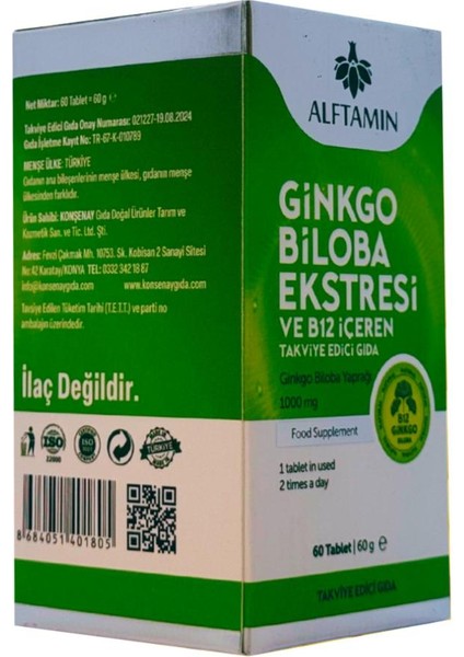 Ginkgo Biloba ve B12 Içeren Takviye 1100 Mg 60 Tablet fiyatları