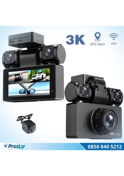 4 Kameralı 3k Ultra Hd Wıfı Gps Park Modu Özellikli 360 Kamera Seti