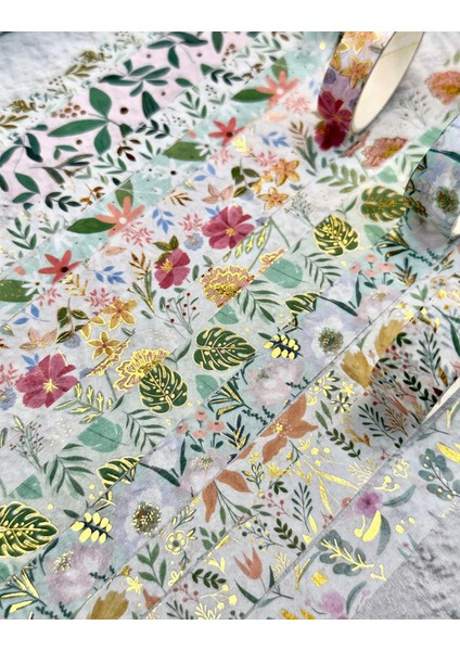 Masking Tape Yaldızlı Çiçek Desenli 12’li Yeşil Kutu Washi Bant/washi Tape / Bullet Journal / Scrapbook fiyatları