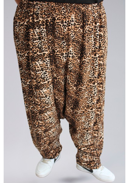 Viskon Kumaş Leopar Desenli Kadın Şalvar