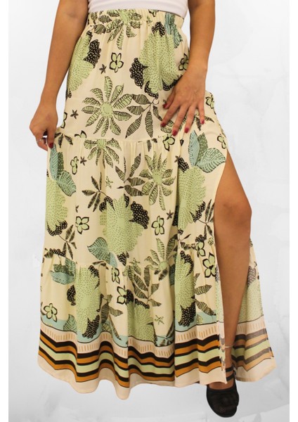 Viskon Kumaş Yırtmaçlı Çiçek Desenli Uzun Etek fırsatları